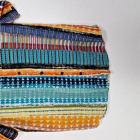Vatpave Multicolor Striped Short Sleeve Retro Boho Button Down Shirt Size M - Picture 3 of 10